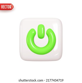 Turn off and on button. Square power button. Realistic 3d design element In plastic cartoon style. Icon isolated on white background. Vector illustration