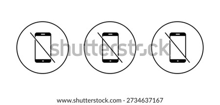Turn off phone icon in circular outline. Smartphone disable symbol. No mobile access and cellphone restriction sign