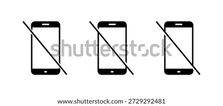 Turn off phone icon set. Smartphone disable symbol. No mobile access and cellphone restriction sign