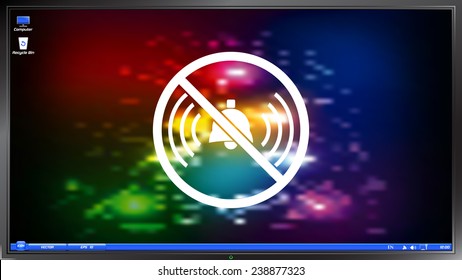 Turn off phone ringer icon on the screen monitor. Made vector illustration