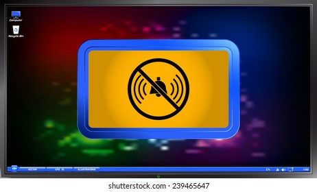 Turn off phone ringer icon on the screen monitor. Made vector illustration