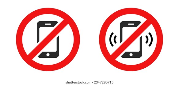 Turn off the phone vector icon set. No call, no smartphone, no mobile phone red crossed out circle sign.