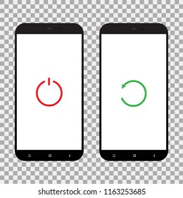 Turn off and restart button on smartphone screen. Vector illustration