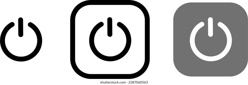 Turn off shut down power off symbol logo sign icon button black outline grey color icons set vector