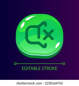 Turn off signals glossy ui button with linear icon. Silence mode. Audio technology control. Isolated user interface element for web, mobile, video game design. Editable stroke. Arial font used