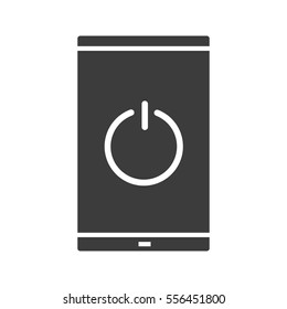 Turn off smartphone icon. Silhouette symbol. Smart phone with switch off button. Negative space. Vector isolated illustration