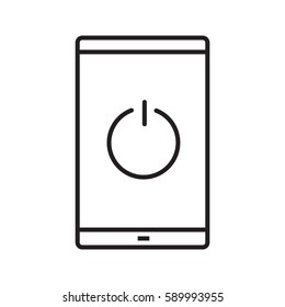 Turn off smartphone linear icon. Thin line illustration. Smart phone with switch off button contour symbol. Vector isolated outline drawing