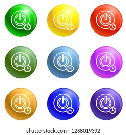 Turn off timer button icons vector 9 color set isolated on white background for any web design 