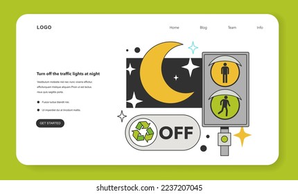 Turn off the traffic lights at night for energy efficiency in the city. Municipal electricity consumption reduction, modernisation of city environment. Flat vector illustration