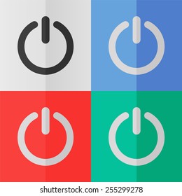 Turn off vector icon. Effect of folded paper. Colored (red, blue, green) illustrations. Flat design