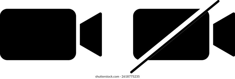 turn off video icon set.  mute icons. unmute call icons button. On and off icons buttons