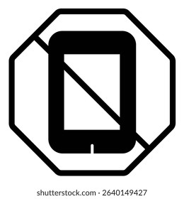 Turn off your phone solid icon, city museum concept. Vector graphics. Smartphone call forbidden sign on white background, style mobile or design