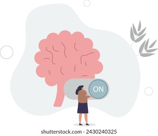 Schalten Sie das Gehirn ein, um zu denken, Kreativität, Denken oder Konzentration, intelligentes Denken oder emotionale Intelligenz, Denkweise, Weisheit und Wissenskonzept.