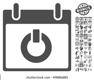 Turn on Calendar Day icon with bonus calendar and time management design elements. Vector illustration style is flat iconic symbols, gray, white background.