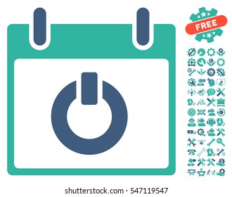Turn on Calendar Day icon with bonus tools icon set. Vector illustration style is flat iconic symbols, cobalt and cyan, white background.
