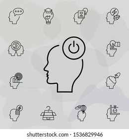 Turn on, head, power icon. Universal set of creative thinking for website design and development, app development