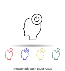 Turn on, head, power multi color style icon. Simple thin line, outline vector of creative thinking icons for ui and ux, website or mobile application