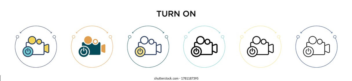 Activar el icono en el estilo relleno, delgado, contorno y trazo. Ilustración vectorial de dos modos de giro en negro y color en los diseños de iconos vectoriales se puede usar para móviles, ui, web