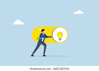 Turn on new idea, entrepreneur flips toggle switch to activate concept. 