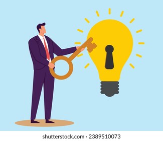 Turn on new idea, solution or innovation to solve problem, enable knowledge or creativity, toggle lightbulb idea invention, unlock or active concept