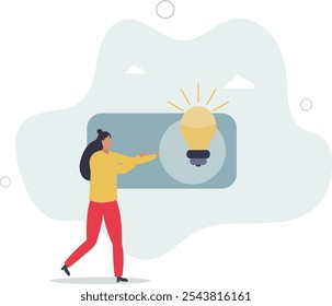 Turn on new idea, solution or innovation to solve problem, enable knowledge or creativity,flat characters.