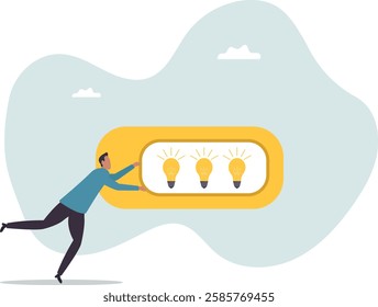 Turn on new idea, solution or innovation to solve problem, enable knowledge or creativity, toggle lightbulb idea invention,business concept.flat character.