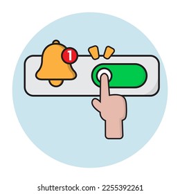 Turn on the notification. subscription concept. A bell icon and switch toggle button. 3d illustration.