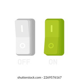 Turn on or off button set. Realistic toggle switch on or off. Switch for control electric light. Vector illustration.