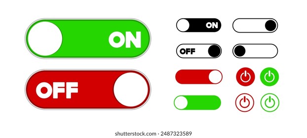 Turn on Switch, Power slide bar graphic elements, Button vector, green and red electronic switch, interface, template illustration