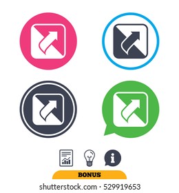 Turn page sign icon. Peel back the corner of the sheet symbol. Report document, information sign and light bulb icons. Vector