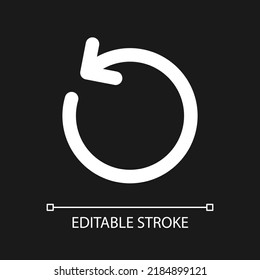 Turn pixel perfect white linear ui icon for dark theme. Rotating arrow. Counter clockwise. Vector line pictogram. Isolated user interface symbol for night mode. Editable stroke. Arial font used