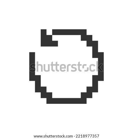 Turn pixelated ui icon. Refresh page. Rotating arrow. Go back. Previous decision. Editable 8bit graphic element. Outline isolated vector user interface image for web, mobile app. Retro style