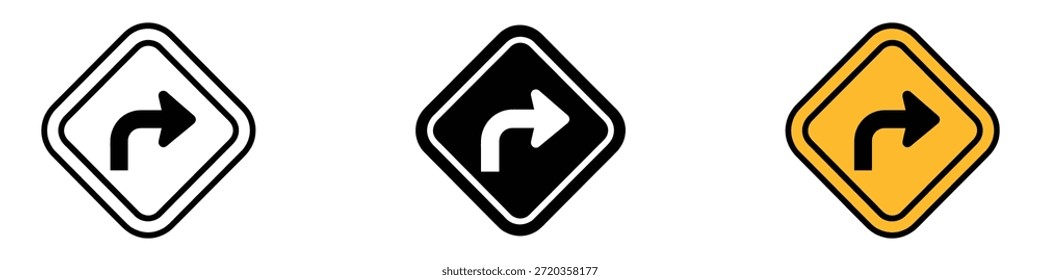 Gire a la derecha por delante del Vector de iconos. Señal de tráfico, símbolo de seguridad. Ilustración vectorial.