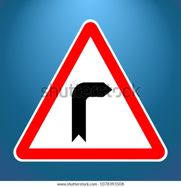 Turn right ahead vector traffic sign. Isolated
on blue background
