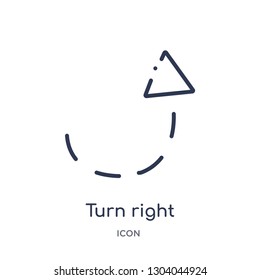 turn right arrow with broken icon from user interface outline collection. Thin line turn right arrow with broken icon isolated on white background.