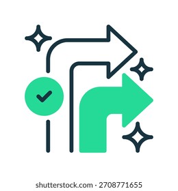 Turn Right Arrow Line Icon, Outline Symbol for Route Direction, Driving Guidance, Map Turning, Street Navigation, and Path Movement. Vector Sign Icon.