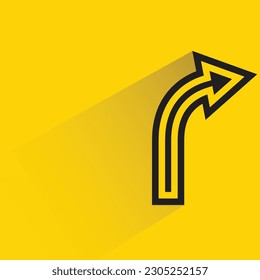 turn right arrow with shadow on yellow background