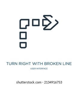 turn right with broken line thin line icon. arrow, simple linear icons from user interface concept isolated outline sign. Vector illustration symbol element for web design and apps.