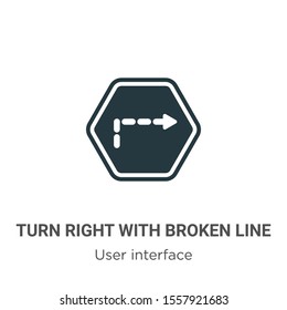 Turn right with broken line vector icon on white background. Flat vector turn right with broken line icon symbol sign from modern user interface collection for mobile concept and web apps design.