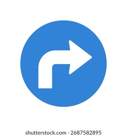 Turn Right Direction Sign - Blue Circular Road Navigation Symbol
