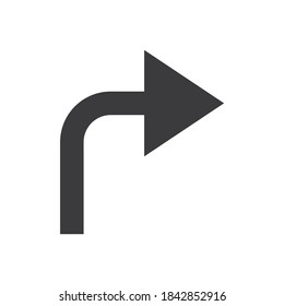 Turn right glyph icon road sign vector illustration in white background. Turn right icon sign