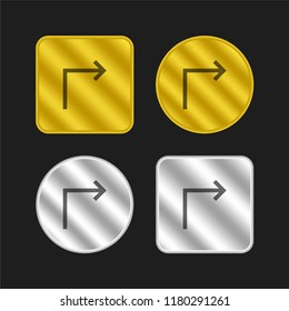 Turn right gold and silver metallic coin logo icon design