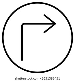 Turn to the Right Icon Black and white outline flat sign vector