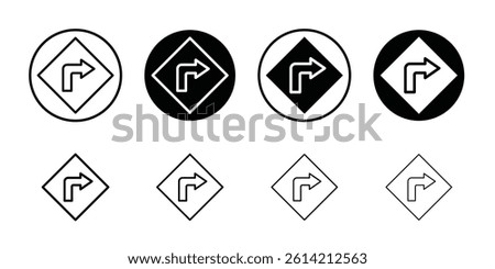 Turn to the Right Icon Black and white outline vector