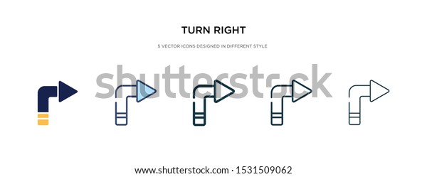 turn right\
icon in different style vector illustration. two colored and black\
turn right vector icons designed in filled, outline, line and\
stroke style can be used for web, mobile,\
ui