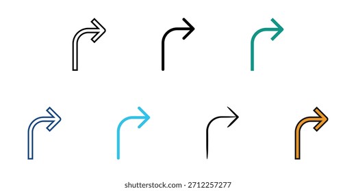 Rechts drehen Symbol setzen mehrere Stil Vektorsammlung. Bearbeitbarer Strich 
