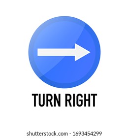 Girar a la derecha Información y advertencia Carretera de tráfico, ilustración vectorial aislada en fondo blanco para aprendizaje, educación, cursos de conducción, pegatina, icono.