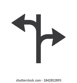 Turn right or turn left glyph icon road sign vector illustration in white background. Turn right or turn left icon sign