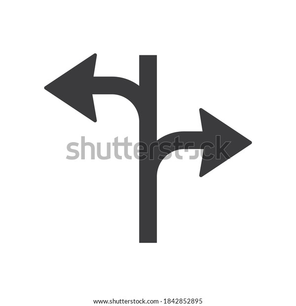 Turn\
right or turn left glyph icon road sign vector illustration in\
white background. Turn right or turn left icon\
sign