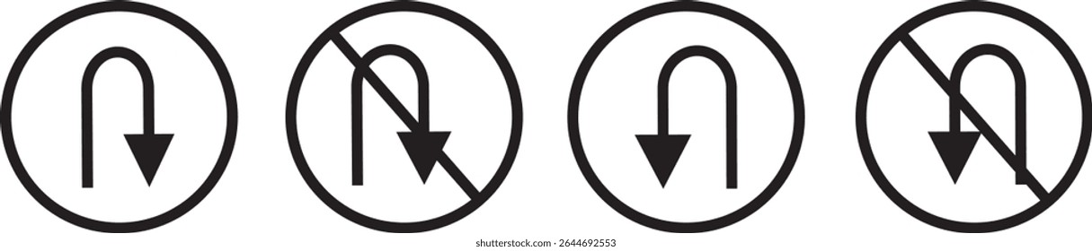turn Right, Left, U sign set.Traffic Road Icon, traffic direction and Road safety, traffic sign icon, vector symbol,
